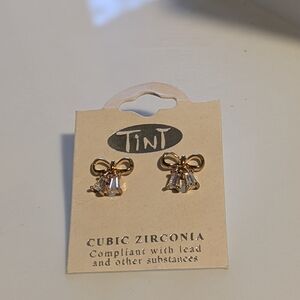 Tint Goldtone Bow Earrings with Cubic Zirconia
